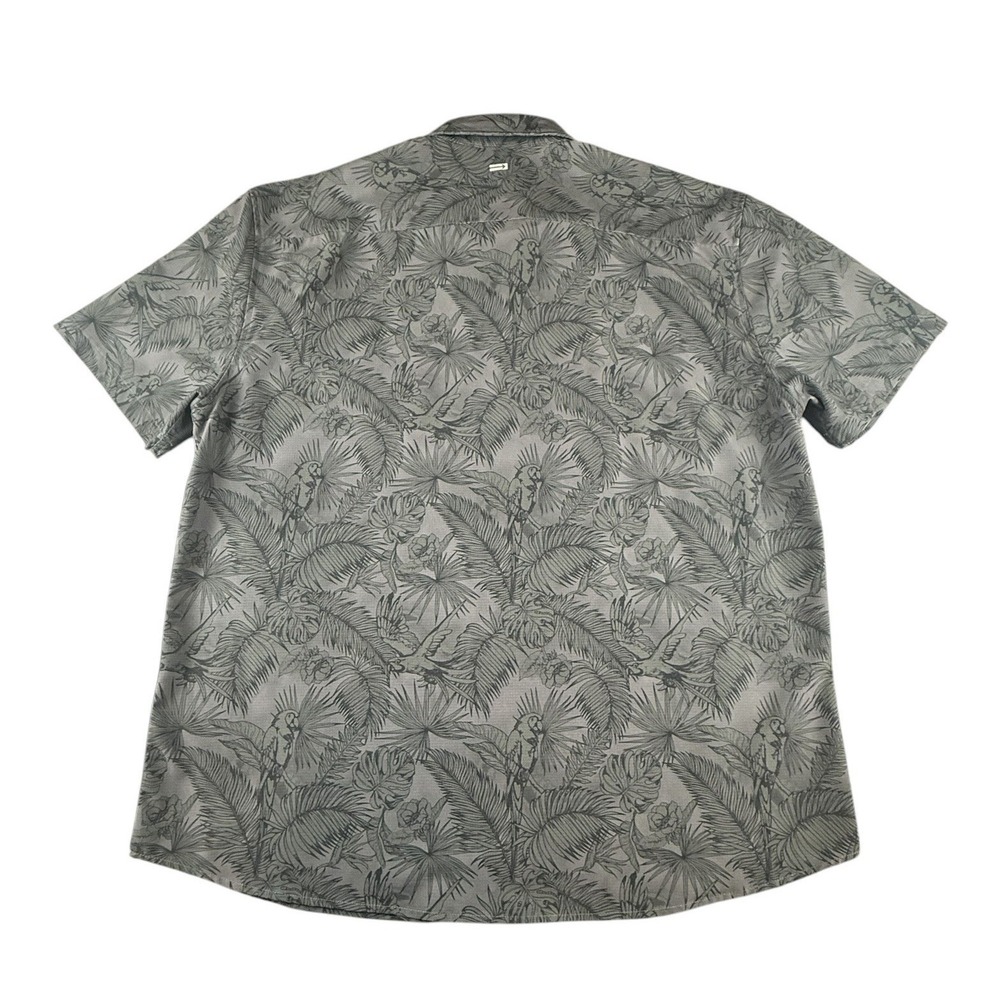 Projek Raw Mens XXL Tropical Parrot Print Button Up Shirt Gray Short Sleeve - Picture 2 of 10